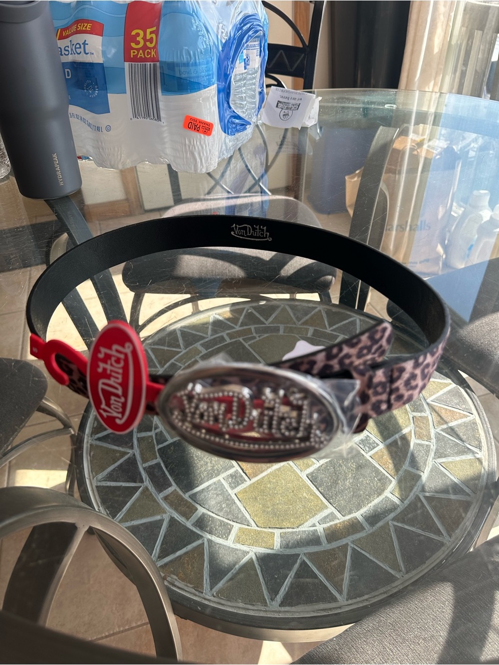 Von Dutch Leopard Print Rhinestone Logo Belt BNWT Size S / XL